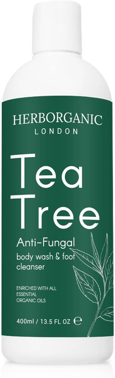 HERBORGANIC Antibacterial Body Wash with Tea Tree Oil - Anti-Fungal Shower Wash for Men - Effective Against Jock Itch, Athlete's Foot - Tea Tree Shower Gel for Cleansing and Protection