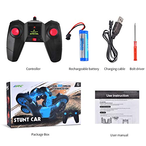 Funkprofi Remote Control Cars RC Stunt Cars for Kids, 1:24 4WD Double Sided Rotating, 360° Flips Spin to Bloom, 2.4Ghz Rechargeable RC Cars with LED Headlights, Toy Cars for Boys & Girls Gifts