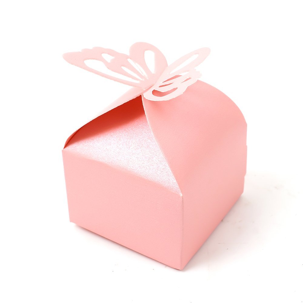100pcs Butterfly Wedding Favour Box Birthday Party Gifts Candy Box (Pink)