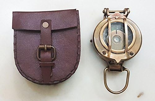 Tanishka Exports Brass Military Compass With Leather Case Nautical Marine Pocket Compass