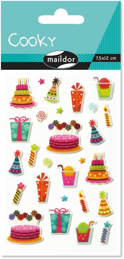 Maildor 560516C, 3D STICKERS Cooky, 1 sheet, 12x8 cm, 27 stickers, BIRTHDAY THEME, Children's Arts and Crafts Accessories