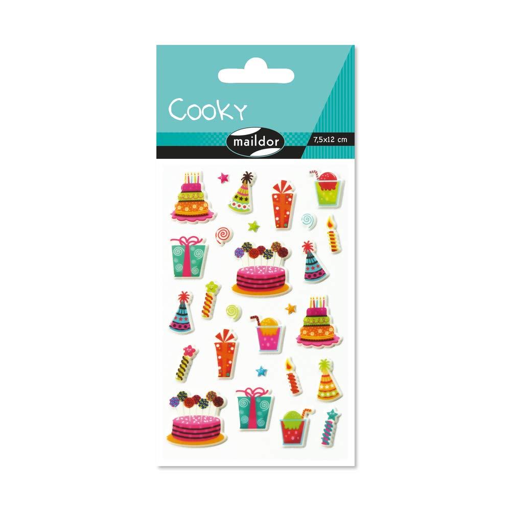 Maildor 560516C - 3D STICKERS Cooky - 1 sheet - 12x8 cm - 27 stickers - BIRTHDAY THEME - Children's Arts and Crafts Accessories - Creative and Leisure
