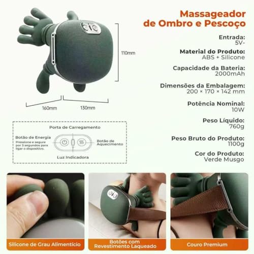 Massageador Elétrico para Pescoço e Ombros Deep 4D com Aquecimento Infravermelho,Recarregável, Silencioso e Portátil, Alívio de Dores e Tensões Musculares