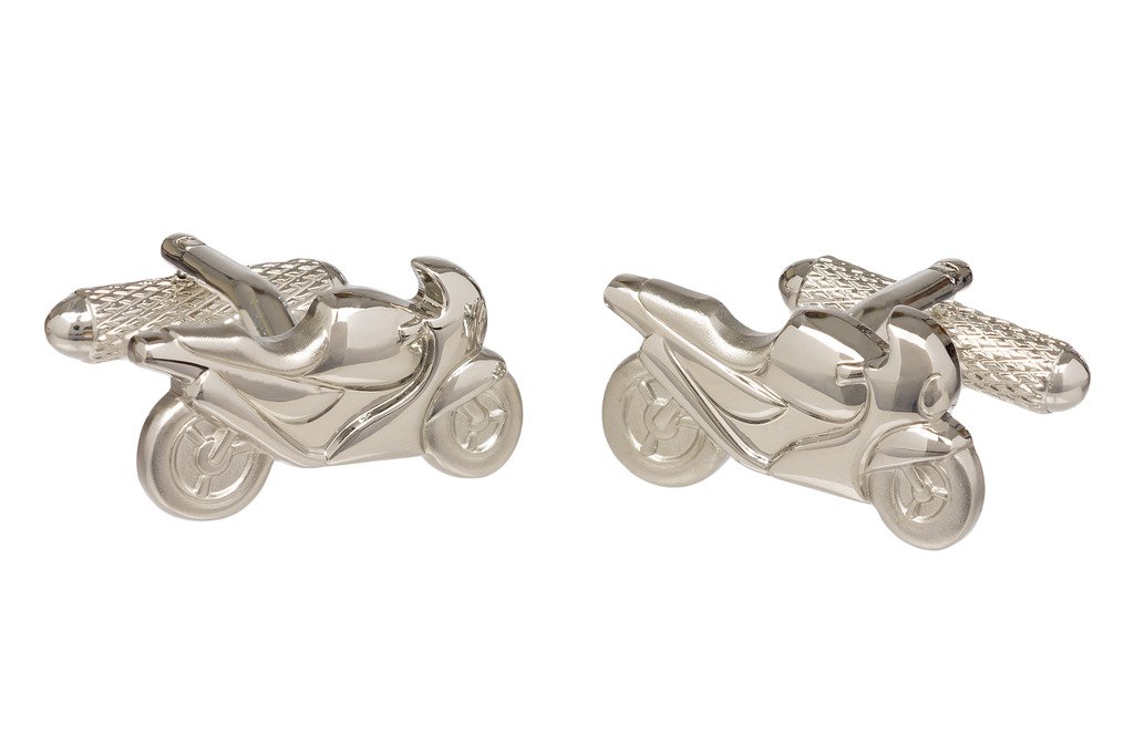 Silver Colour Racing Motorcycle Motorbike Cufflinks for Men In GS Cufflink Box