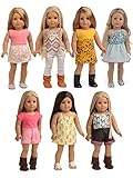 sweet dolly 18 Inches Doll Clothes, 7 Outfits Mixed Matching for American Girl Doll, Our Generation Doll, Journey Girl Doll