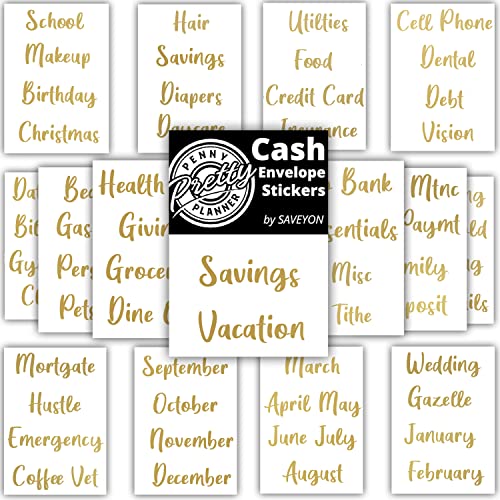 70 Gold Cash Envelope Budget Binder Stickers Use on Cash Envelopes for Budgeting, A6 Binder