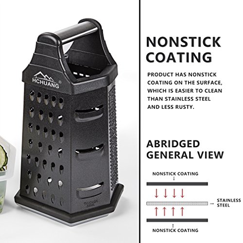 Professional Box Grater,Nonstick Coating Stainless Steel with 6 Sides - Vegetable Chopper, Kitchen Cutter, Shredder for Cheese & Vegetables (6-in-1)