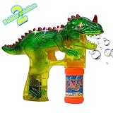 KIDSTHRILL T-Rex Dinosaur Bubble Shooter Gun with Sounds and Music - 2 Bubble Solution Included - Assorted Colors