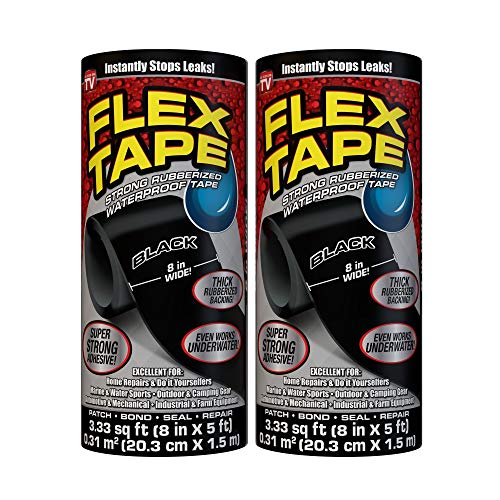 Flex Tape Rubberized Waterproof Tape 8 inches x 5 feet Black 2 Pack