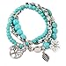 YinMai Bohemian Turquoise Beaded Bracelet Tree of Life Pendant Beach Stretch Bracelet 3 Sets