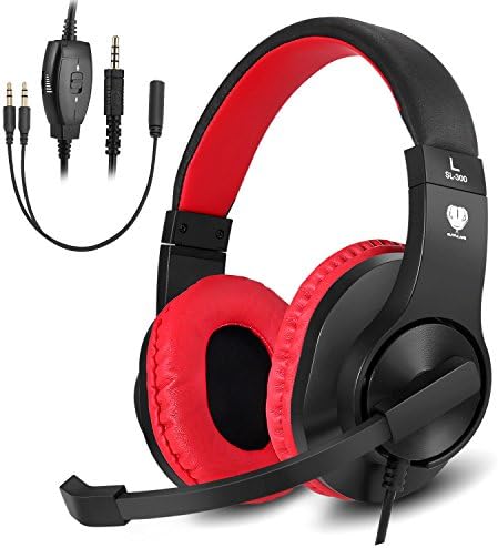 Headset Gaming for PS4 ,Xbox One Controller ,Wired Noise Isolation, Over-Ear Headphones with Mic ,Stereo Gamer Headphones 3.5mm, Earphone for Laptop, Mac, PC (Red)