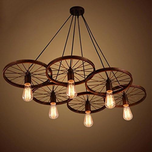 Adjustable Industrial 41.3" 6 Lights Multi Pendant Light with Wheel in Black Vintage Ceiling Light Retro Chandelier in Rust Finish