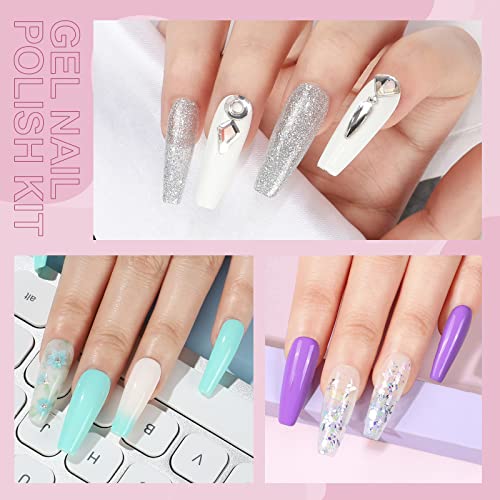 Gel Nail Polish Set with Top Base Coat 18 Colors Fall Winter Gel Polish Glitter Pink Purple Brown Glossy Soak Off Nail Gel Polish Starter Kit Nail Art Collection Gifts for Women Girls DIY Home Salon