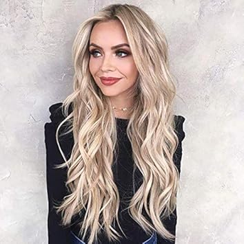 Amazon Co Jp オンブルブロンド合成ウィッグヘアロングナチュラルウェーブアッシュブロンドウィッグ耐熱ミドル別れ合成交換用ウィッグ女性用 スポーツ アウトドア