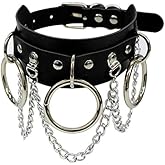 BIBOBIYB Leather Choker Necklace,Punk Gothic Black PU Leather Collar Ring Pendant Chain Pendant Choker,Emo Accessories Gifts for Women Man Rocker Party Cosplay