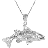 925 Sterling Silver Textured Sea Bass Pendant Necklace
