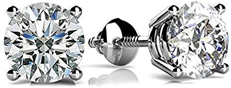 6mm VG Moissanite 2.0 cttw 14k White Gold Threaded Screw Back Round 4 Prong Stud Earrings (1.00 cttw Moissanite, G-H (white) Color, VVS1-VVS2 Clarity)