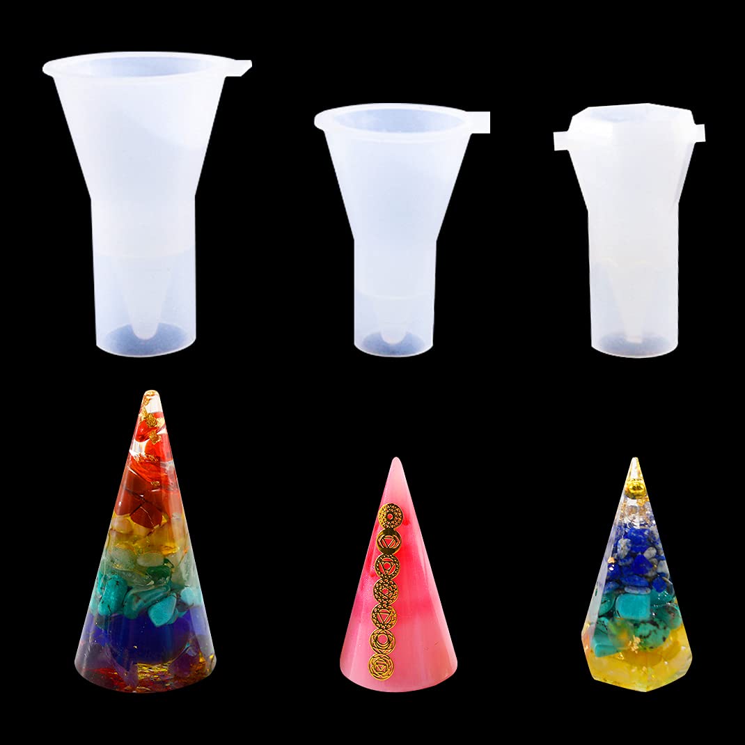 DIYBravo 3 Pcs Hexagonal Cone Resin Mould Pyramid Epoxy Resin Silicone Casting Mould for Making Jewelry Ring Holder (Trasparente)