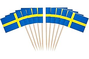JAVD CYPS 100 Pcs Sweden Swede Toothpick Flags, Mini Stick Cupcake Toppers, Country Picks Party Decoration