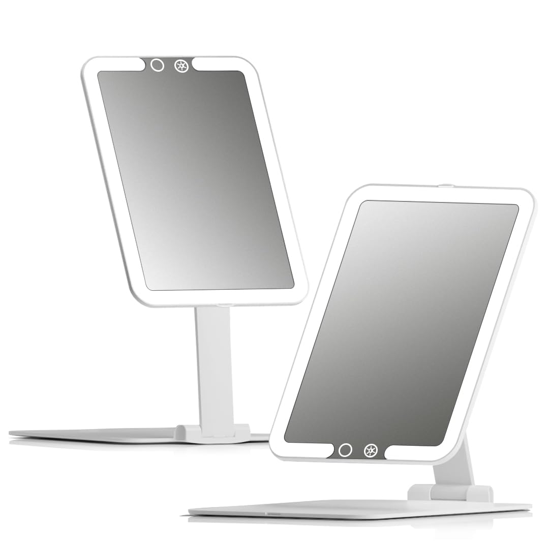 Fancii Rechargeable Travel Makeup Mirror with Bright LED Lights and 3 Color Modes - Ultra Thin, Portable and Lightweight, Touch Dimming, Compact Folding Mirror, Lighted Vanity Mirror, Nora Mini