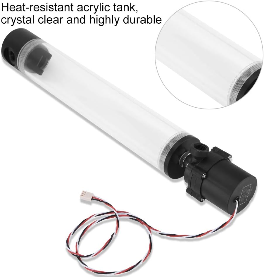 VBESTLIFE Water Cooling Tank, Acrylic Computer DIY Water Tank Cylinder Reservoir 19W with Pump G1 / 4 (300mm) - Image 5