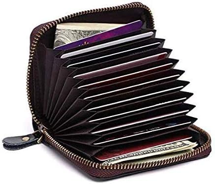 Hebrik™ Super Premium Genuine PU Leather Business RFID Credit Card Holder Wallet with Zipper Coffee