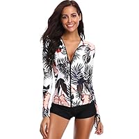 Caracilia Women Long Sleeve Rashguard Swim Shirt UPF 50+ Swimsuit Top F06-L 99