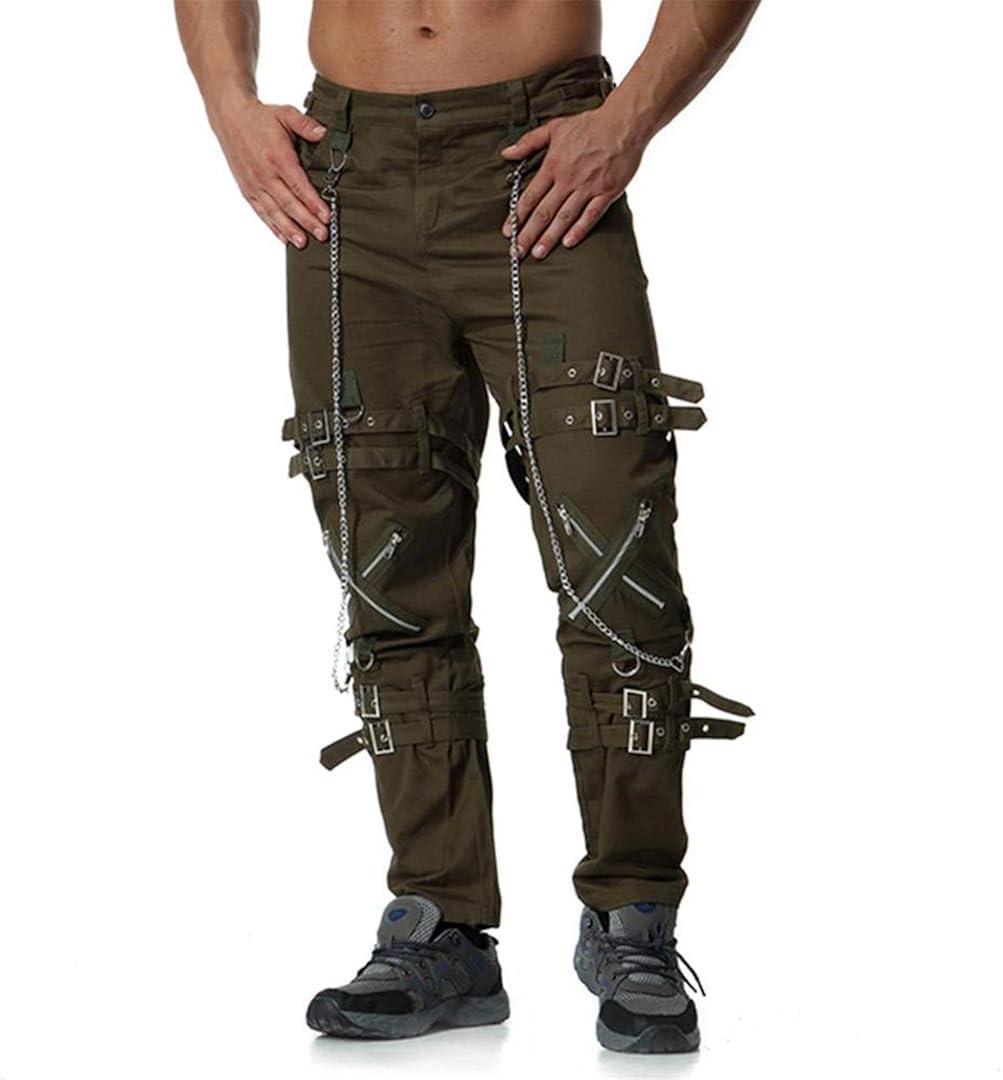 Men Fashion Joggers Punk Rock Cargo Pants Zippers Streetwear Vinatge
