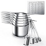 Measuring Cups and Spoons Set, Ejoyous 13 Pieces 18/8 Stainless Steel Kitchen Tool with 2 D Rings and Magnetic Measurement Conversion Chart for Baking Cooking