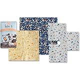 Reusable Beeswax Food Storage Wraps - 5 Piece Assorted Size Variety Pack (3 Small, 1 Medium, 1 Large) - Organic, Sustainable &amp; Washable - Made in the USA - Plastic Free &amp; Biodegradable