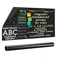 ZHIDIAN Magnetic Self-Adhesive Chalkboard Contact Paper, Blackboard Roll, Peel and Stick Blcak Board Wallpaper, 60"x36"