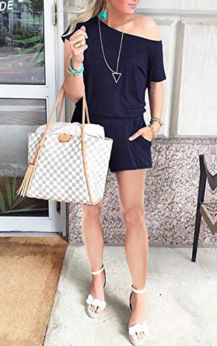image for Angashion Women's Jumpsuits - Crewneck One Off Shoulder Short Sleeve E
