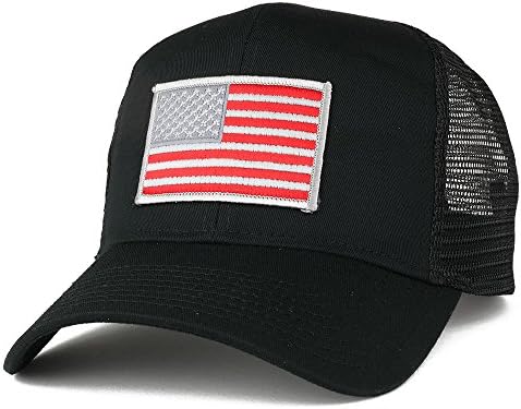USA American Flag Patch Snapback Trucker Mesh Cap - Black