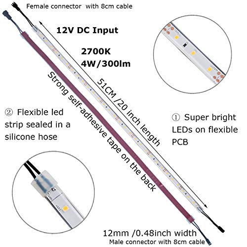 Litever Under Cabinet LED Lighting Kit, 4 PCS 20 Inches Flexible LED Strips, 16W, 1200 Lumen, Warm White 2700K. Suitable for Kitchen Counters Book Shelf Closet Workshop-(4-Strip-2700K) - Thumbnail 2