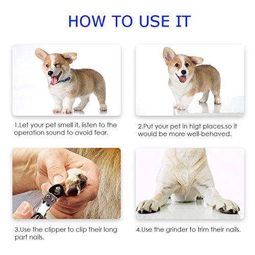 Pet Nail Grinder, Mindsinglong USB Rechargeable Electric Animals Nail Grooming Tool for Small Medium Large Size Dogs, Cats and Other Pets - White