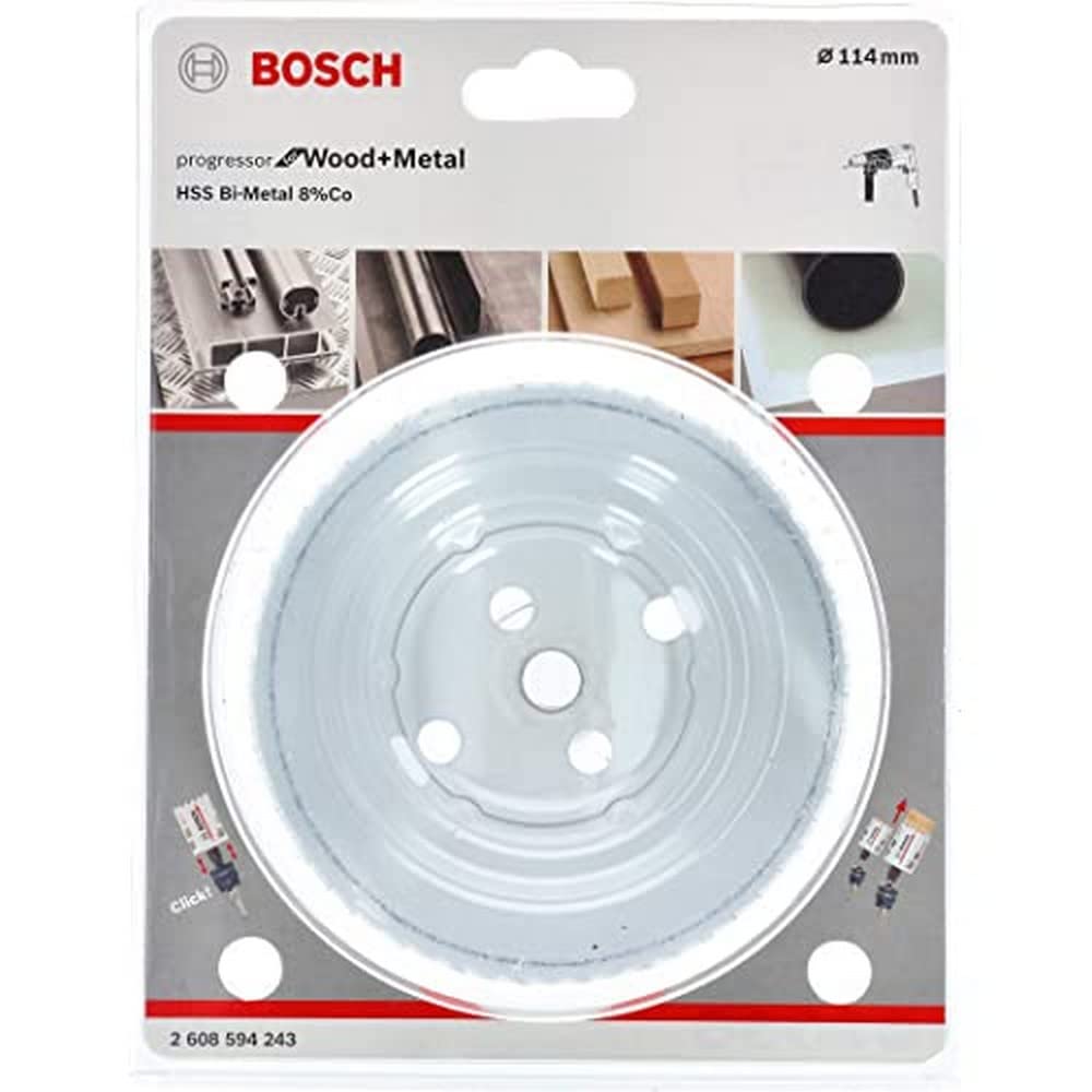 BOSCH Bi-Metal Hole Saw (for Wood and Metals, 8% Cobalt Alloy, Progressive Tooth Design, Ø 114 mm, Accessory Drills)
