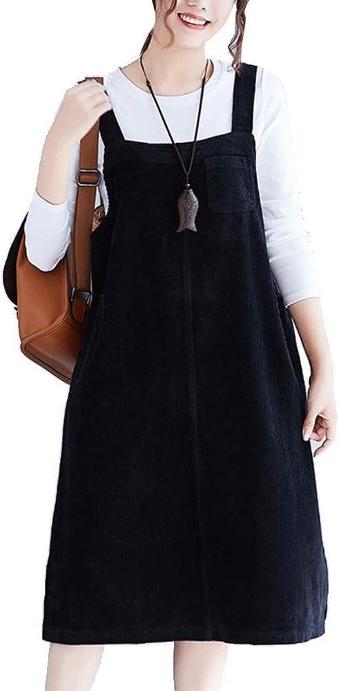 Sobrisah Women's Casual Knee Length Corduroy Overall Skater Skirt Pinafore Suspender Skirts