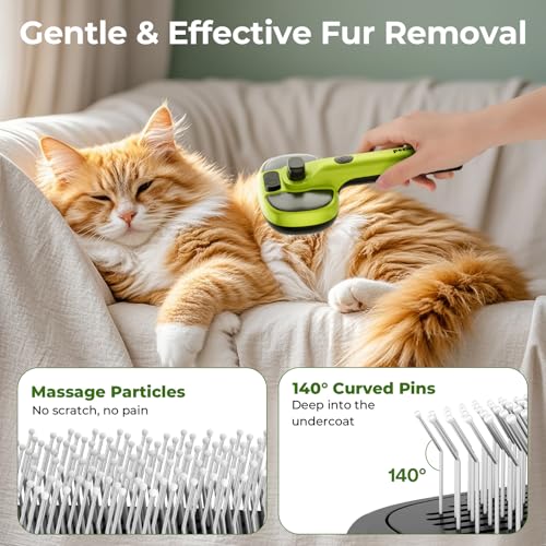 pecute Cat Steam Brush, Dog Steam Brush, Dense Mist and Fine Mist Function, No Heat, One Click Epilation, Long and Short Hair, Visible Water Tank, Green