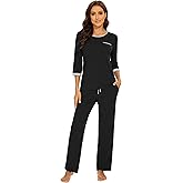 WiWi Womens Pajamas Viscose from Bamboo Super Soft Pajama Set 3/4 Sleeve Sleepwear Cooling Pjs with Pockets S-XXL