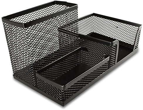 Workablez Office Desk Organizer w/ 3 Compartments - Black Mesh Metal