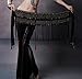 ZLTdream Women's Belly Dance Tribal Hip Scarf with Fringe Coins Flannel Black, One Size