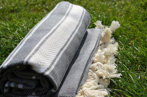 Dandelion - Basic Pattern - Naturally-Dyed Cotton Turkish Towel Peshtemal - 71x39 Inches - Black - Thumbnail 4