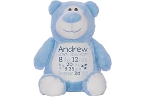 Personalized Blue Birth Stats Bear – Custom Embroidered Teddy with Baby Name, Weight, Length & Birth Date