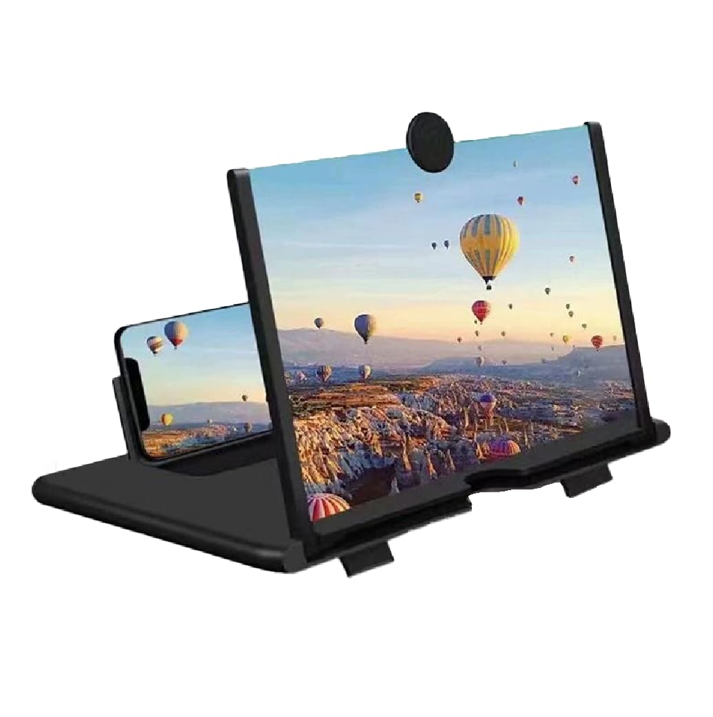 Photo 1 of 10-inch Screen Magnifier, 3D HD Phone Projector for Movies, Videos & Games, Foldable Phone Stand with Screen Magnifier, Compatible with All Smartphones (Black)