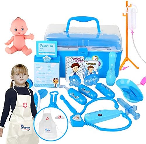 Wisleo Doctor Kit Pretend Play Medical Sets with Carrying Case Learning Toys for Boys and Girls, Over 3 Years Old and Up, 20 Pieces, Blue