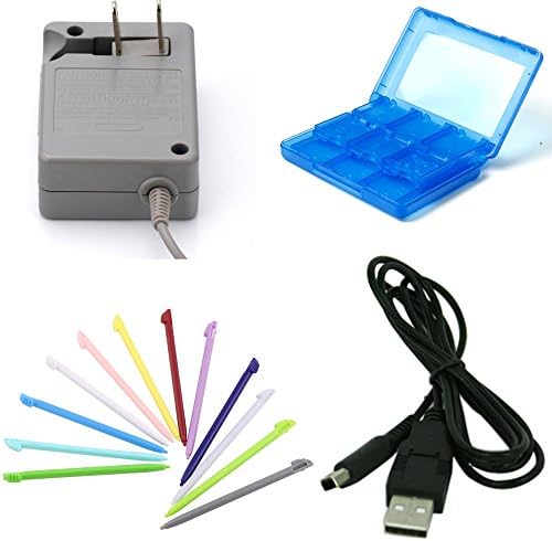 ZMD 4 IN 1 TRAVEL KIT!AC Power Adapter Charger for Nintendo 3DS 3DS XL DSI + 10-Pack Touchscreen Stylus Pen Pack+28 IN 1 3DS GAME CARD CASE +3DS DSI DATA CHARGER CABLE by ZMD