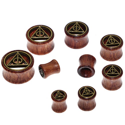 Deathly Hallows Organic Wood Flesh Tunnels Double Flared Ear Stretcher Saddle Plugs Gauge 8mm 0g