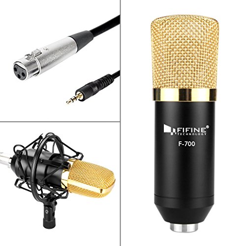 Condenser Recording Microphone,Fifine F-700 Studio Condenser Microphone With Metal Shock Mount/Anti-wind Foam Cap/Microphone Audio Cable-Black