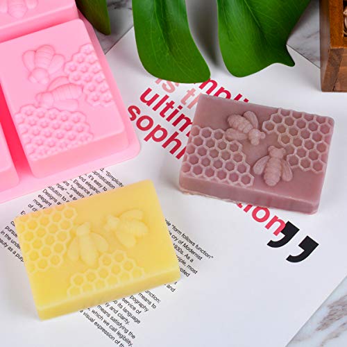 SJ 3D Bee Silicone Molds, Honeycomb Molds for Soaps, Rectangle Cake Baking Mold, Resin Mold Beehive Candle Mold for Homemade Craft (square, pink) - Thumbnail 5