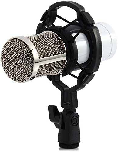 Recording Microphone Professional Condenser Mic with Shock Mount and Anti-wind Foam Cap for Ham Radio Podcasting Presentation (White)